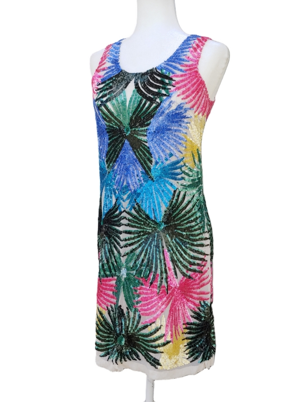 Alexia Admor NY Multicolor Tropical Sequined Sleeveless Dress Women's XS NWT